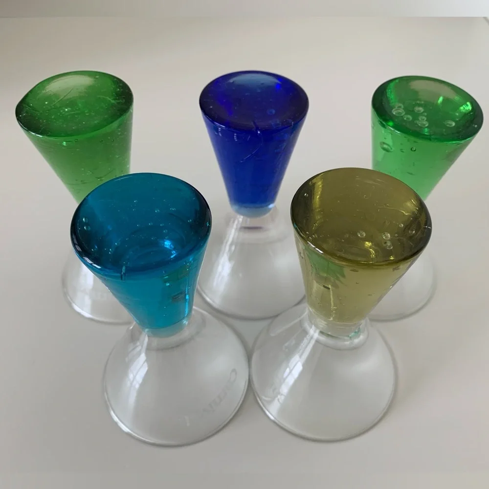 CARNIVAL CRUISE LINE Shot Glasses Souvenir Pedestal Colorful Bubble Bases EUC